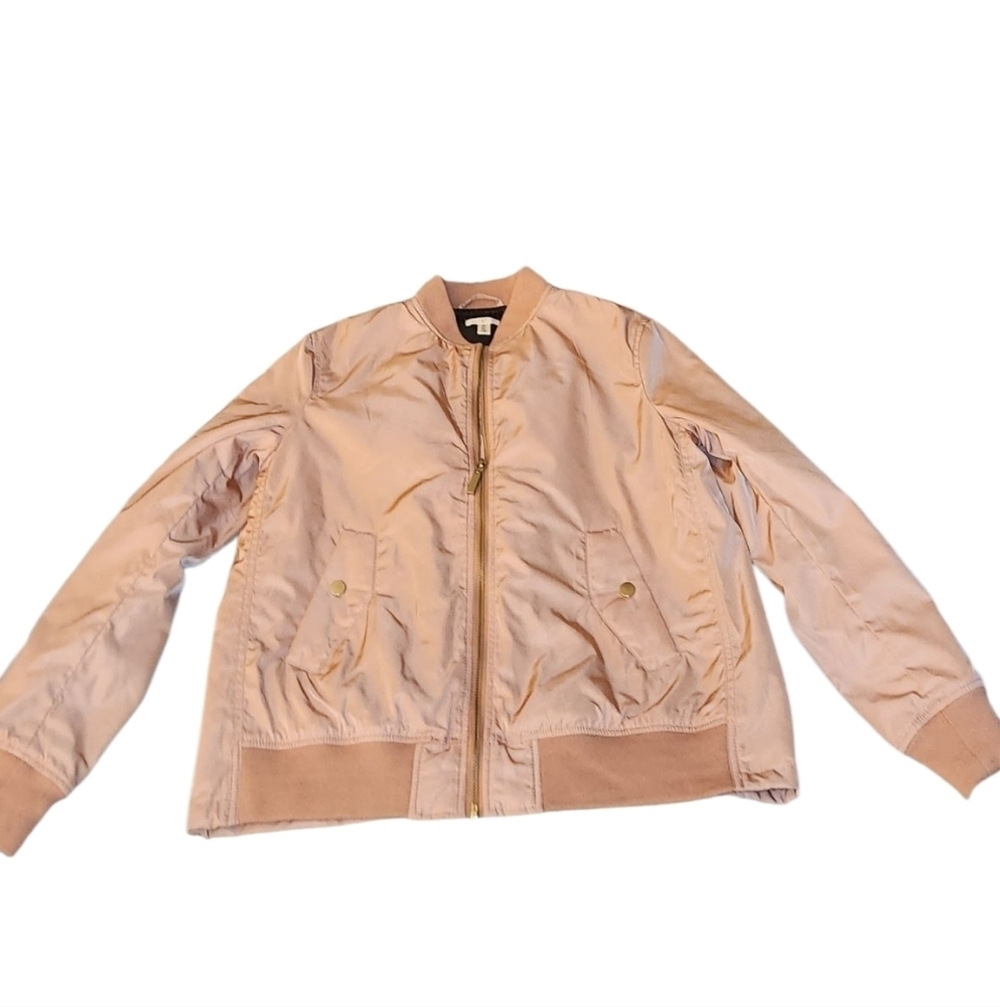 BP Nordstrom Light Pink Full Zip Bomber Jacket Pleated Back Womens Size XXS